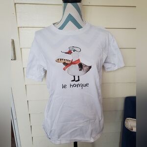 White Graphic Tee with Goose Design Size Medium